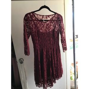 Free People Purple Maroon Lace Dress Long Sleeve 0